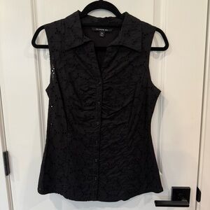 Zac & Rachel Black Lace Fitted Button Down Tank Collared Blouse